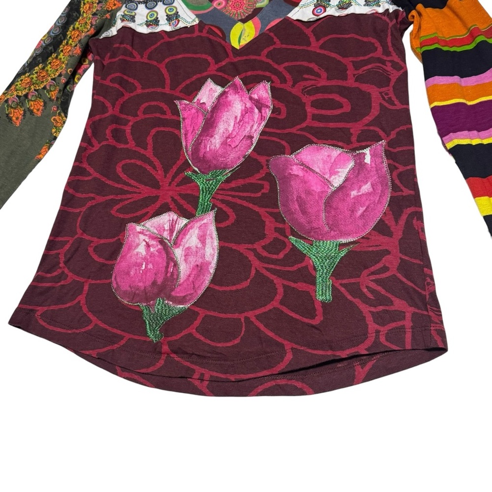 Colorful Desigual‎ long sleeve embroidered art to wear shirt sz S dopamine dress - Picture 2 of 9